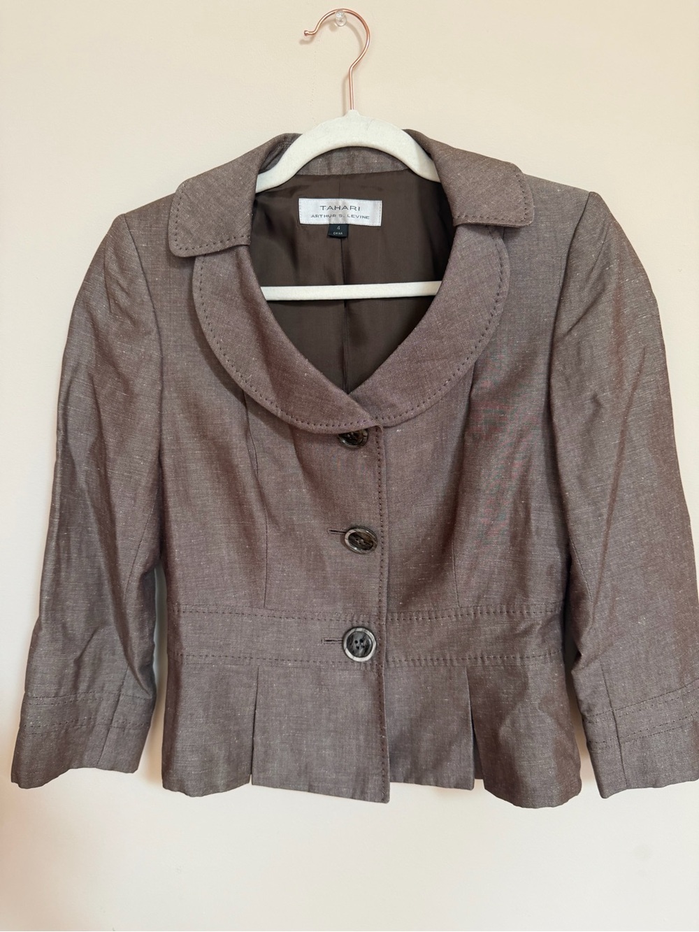 Tahari ASL Taupe-Brown Two-Piece Skirt Suit - Picture 3 of 4